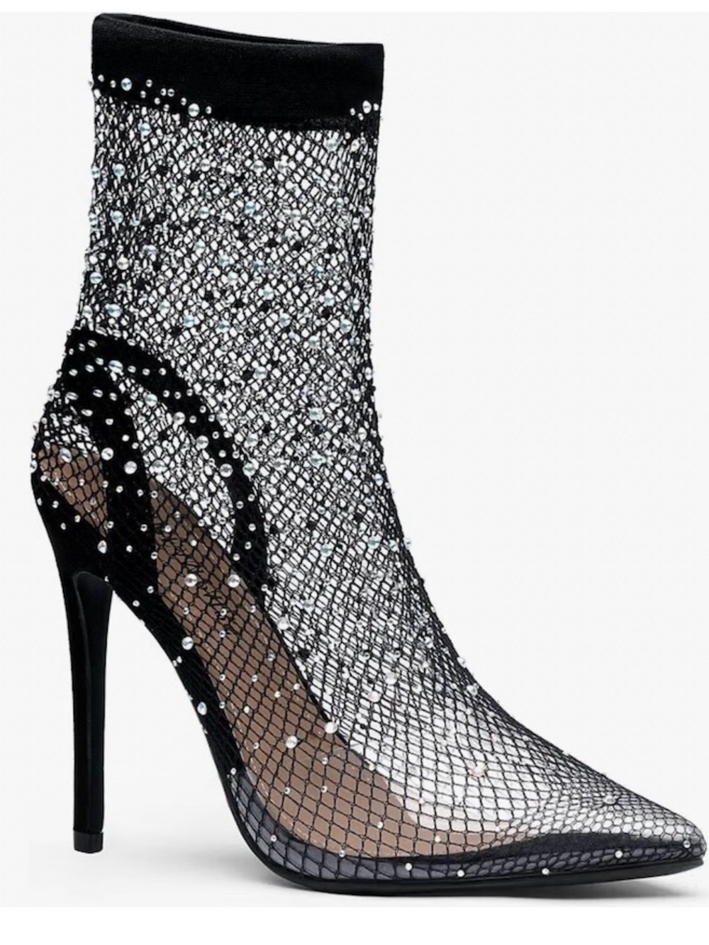 Dream Pairs Black Rhinestone Pointed Toe Slingback Mesh Sock Stiletto Heels